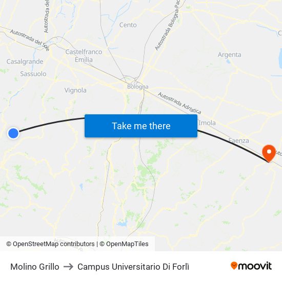 Molino Grillo to Campus Universitario Di Forlì map