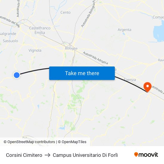 Corsini Cimitero to Campus Universitario Di Forlì map