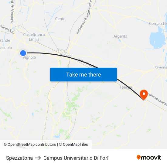 Spezzatona to Campus Universitario Di Forlì map