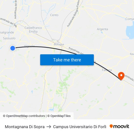 Montagnana Di Sopra to Campus Universitario Di Forlì map