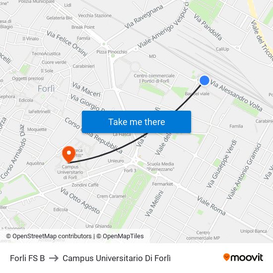 Forli FS B to Campus Universitario Di Forlì map