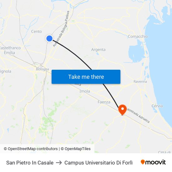 San Pietro In Casale to Campus Universitario Di Forlì map