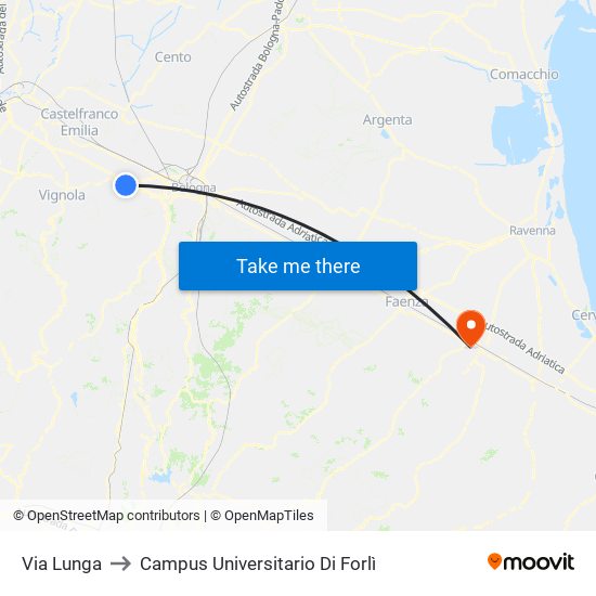 Via Lunga to Campus Universitario Di Forlì map