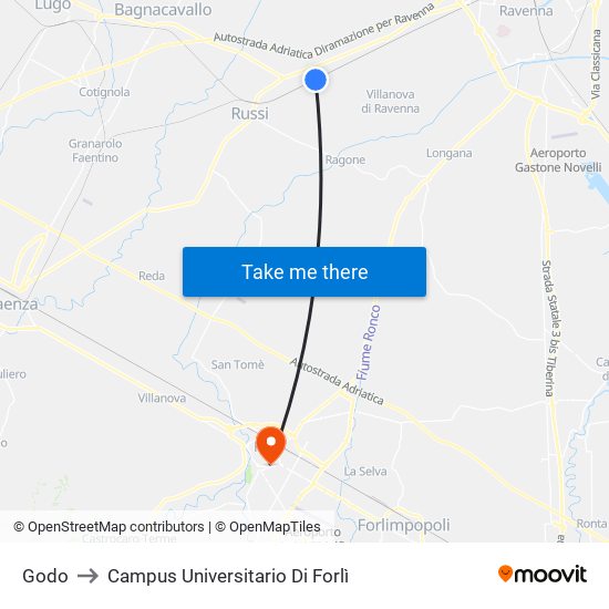 Godo to Campus Universitario Di Forlì map