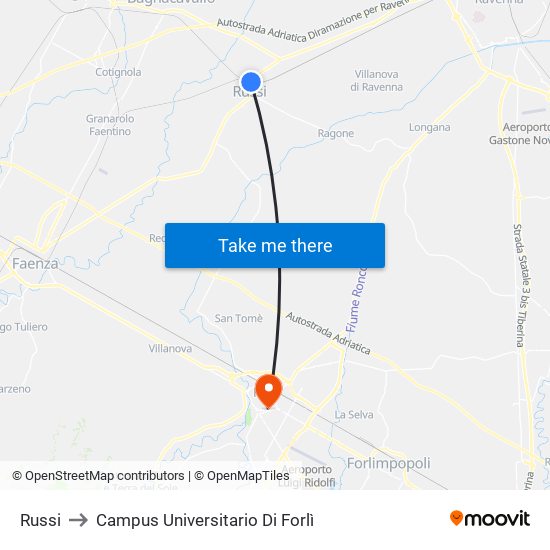 Russi to Campus Universitario Di Forlì map