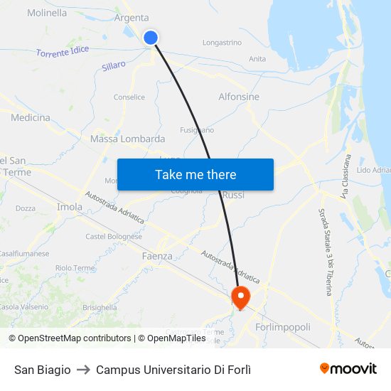 San Biagio to Campus Universitario Di Forlì map