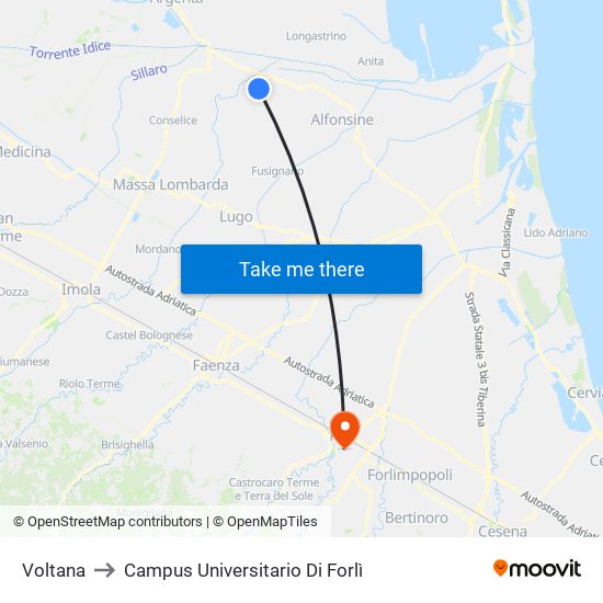 Voltana to Campus Universitario Di Forlì map