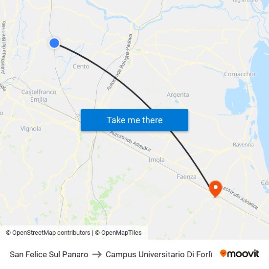 San Felice Sul Panaro to Campus Universitario Di Forlì map