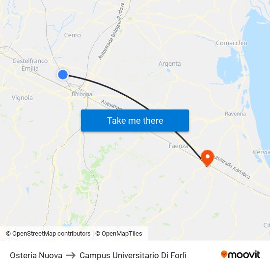 Osteria Nuova to Campus Universitario Di Forlì map