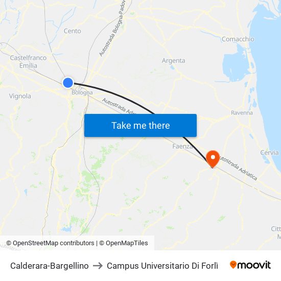 Calderara-Bargellino to Campus Universitario Di Forlì map