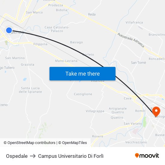 Ospedale to Campus Universitario Di Forlì map