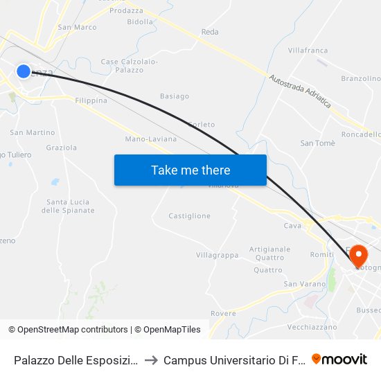 Palazzo Delle Esposizioni to Campus Universitario Di Forlì map