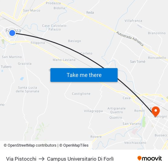 Via Pistocchi to Campus Universitario Di Forlì map