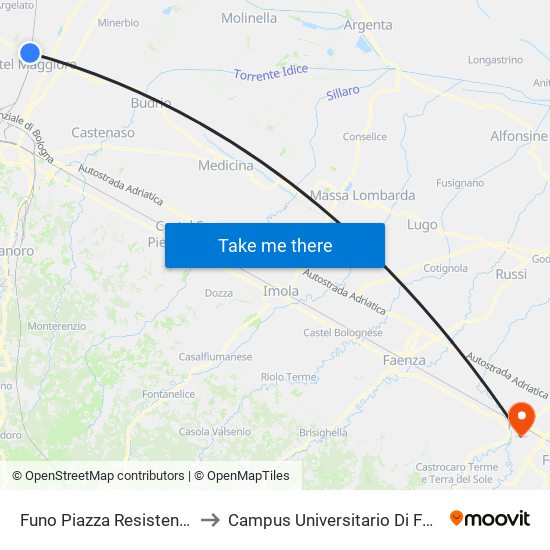 Funo Piazza Resistenza to Campus Universitario Di Forlì map