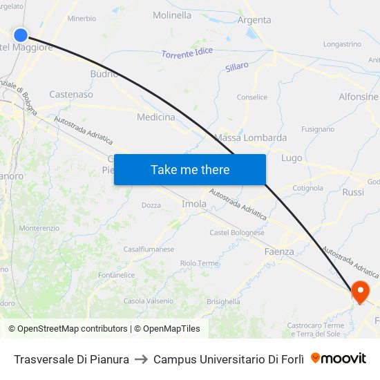 Trasversale Di Pianura to Campus Universitario Di Forlì map