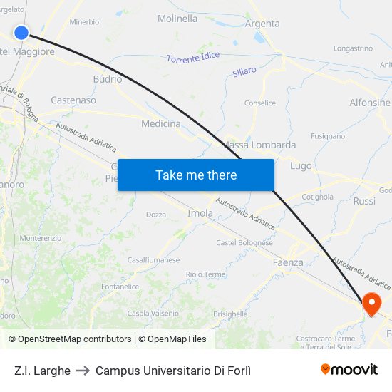 Z.I. Larghe to Campus Universitario Di Forlì map