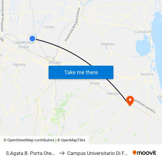 S.Agata B. Porta Otesia to Campus Universitario Di Forlì map