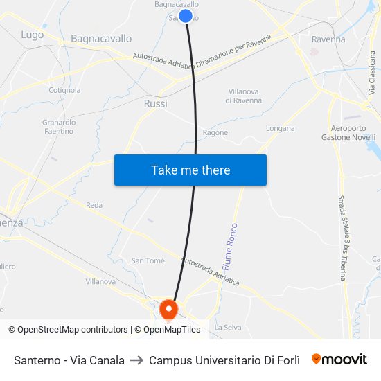 Santerno - Via Canala to Campus Universitario Di Forlì map