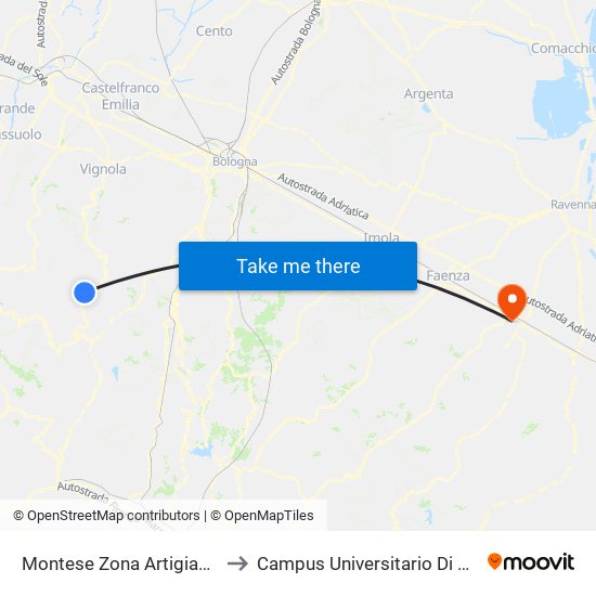 Montese Zona Artigianale to Campus Universitario Di Forlì map