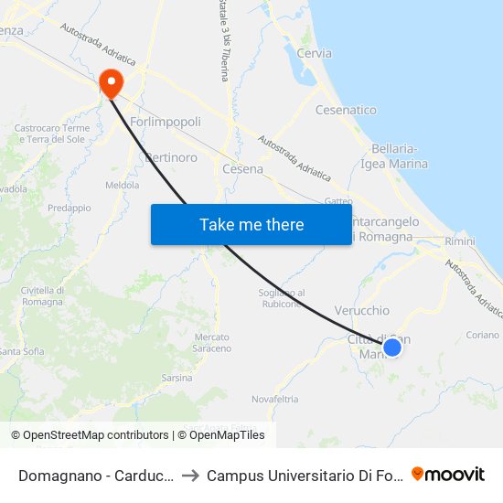 Domagnano - Carducci to Campus Universitario Di Forlì map