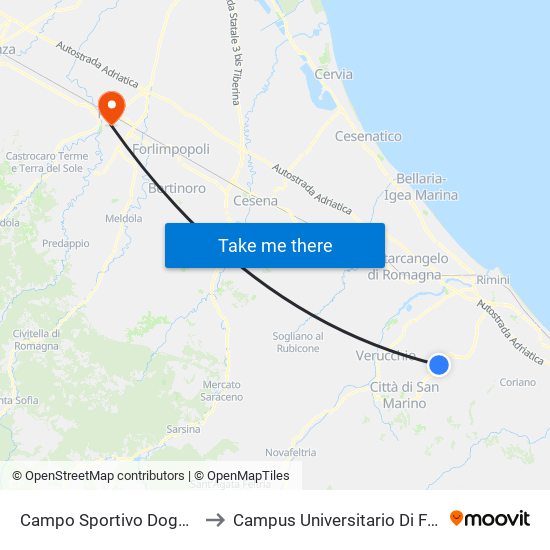 Campo Sportivo Dogana to Campus Universitario Di Forlì map