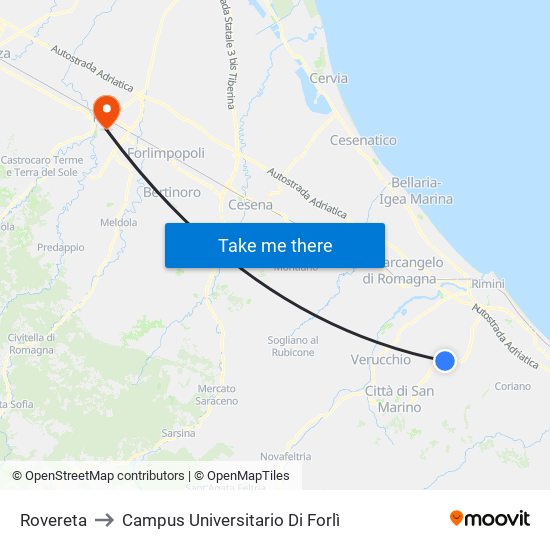 Rovereta to Campus Universitario Di Forlì map
