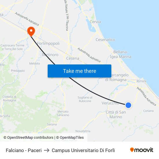 Falciano - Paceri to Campus Universitario Di Forlì map