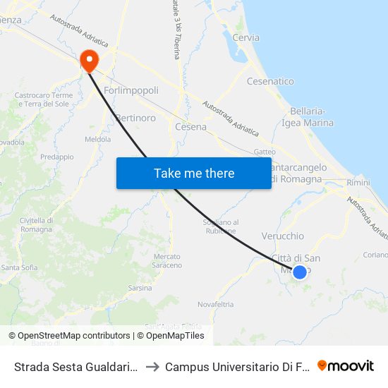 Strada Sesta Gualdaria II to Campus Universitario Di Forlì map