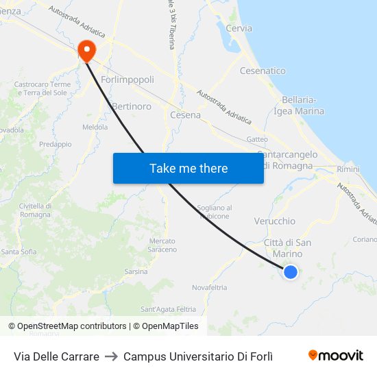 Via Delle Carrare to Campus Universitario Di Forlì map