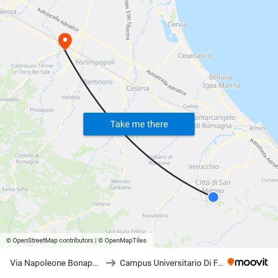 Via Napoleone Bonaparte to Campus Universitario Di Forlì map