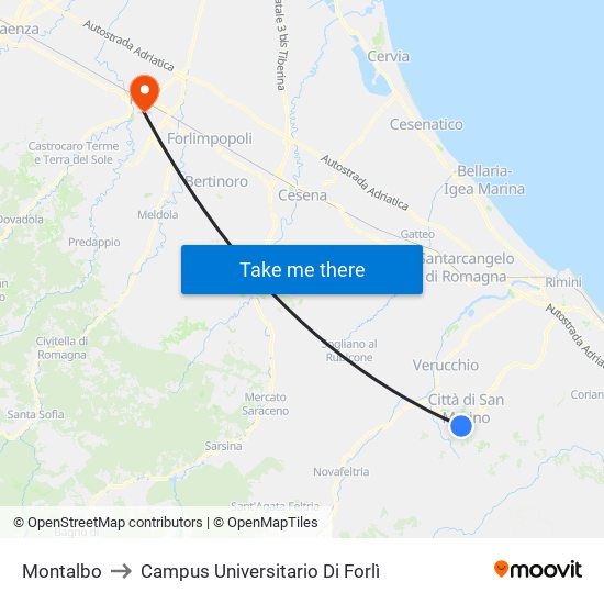 Montalbo to Campus Universitario Di Forlì map