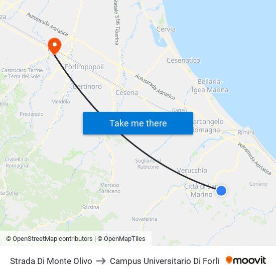 Strada Di Monte Olivo to Campus Universitario Di Forlì map