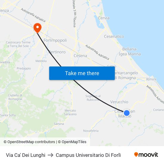 Via Ca' Dei Lunghi to Campus Universitario Di Forlì map