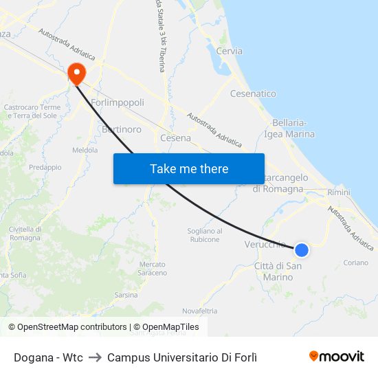 Dogana - Wtc to Campus Universitario Di Forlì map