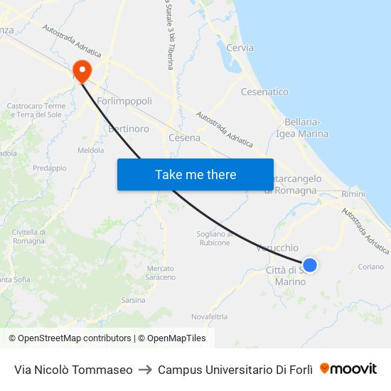 Via Nicolò Tommaseo to Campus Universitario Di Forlì map