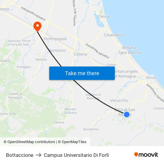 Bottaccione to Campus Universitario Di Forlì map