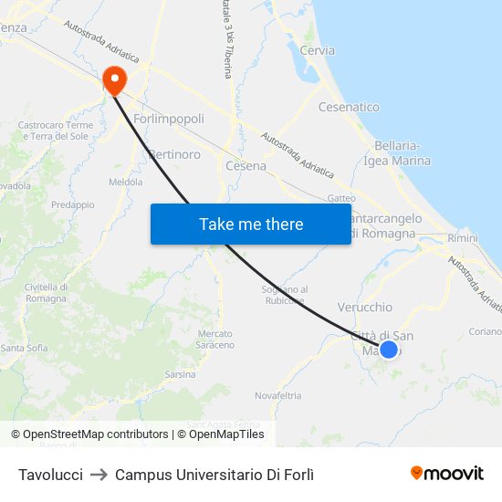 Tavolucci to Campus Universitario Di Forlì map