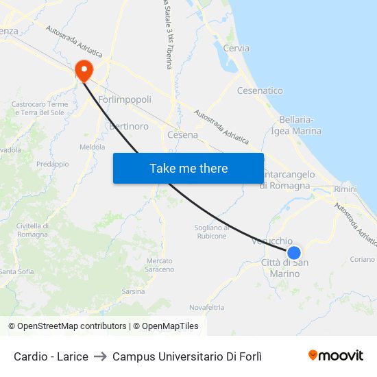 Cardio - Larice to Campus Universitario Di Forlì map