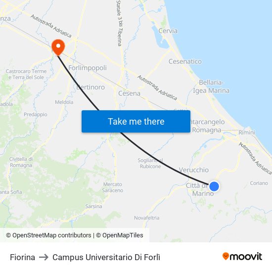 Fiorina to Campus Universitario Di Forlì map