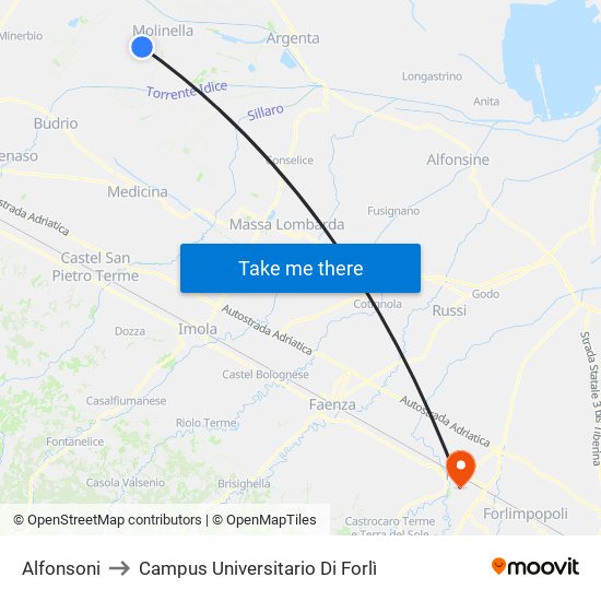 Alfonsoni to Campus Universitario Di Forlì map