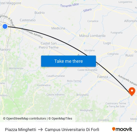 Piazza Minghetti to Campus Universitario Di Forlì map