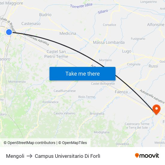 Mengoli to Campus Universitario Di Forlì map