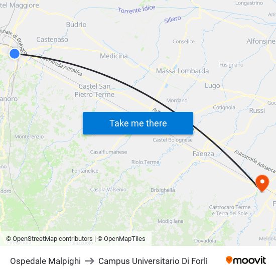 Ospedale Malpighi to Campus Universitario Di Forlì map