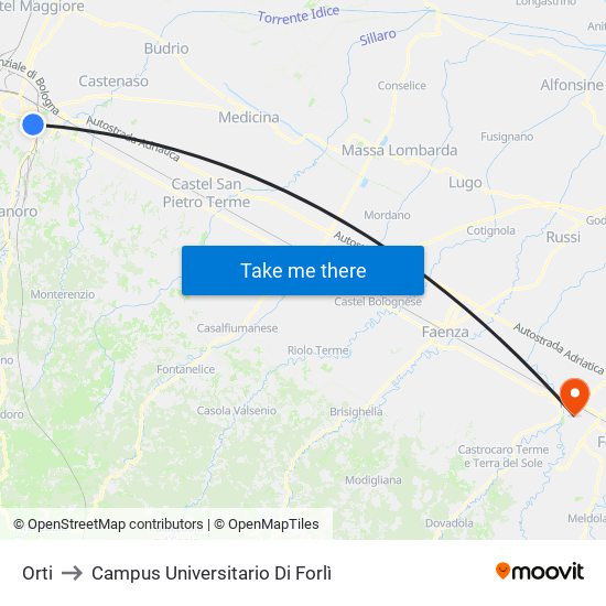 Orti to Campus Universitario Di Forlì map