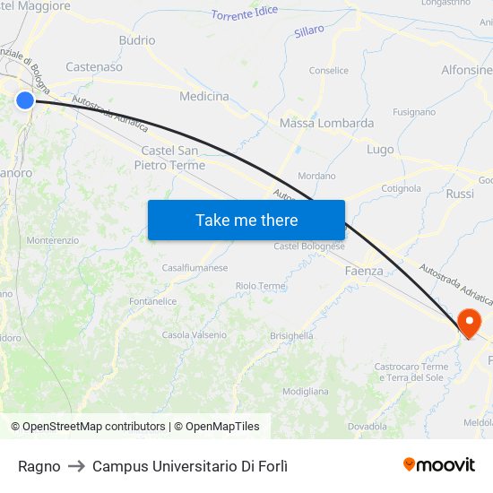 Ragno to Campus Universitario Di Forlì map