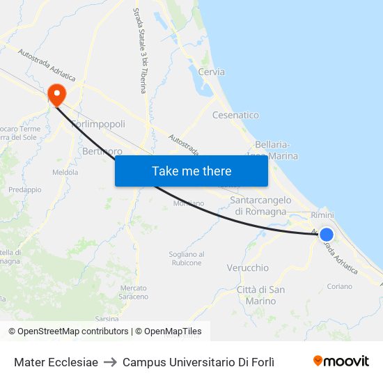 Mater Ecclesiae to Campus Universitario Di Forlì map