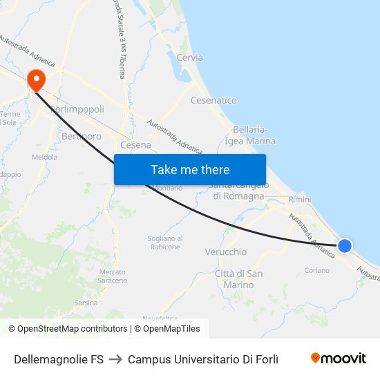 Dellemagnolie FS to Campus Universitario Di Forlì map