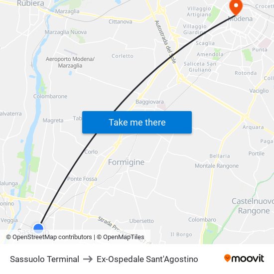 Sassuolo Terminal to Ex-Ospedale Sant'Agostino map