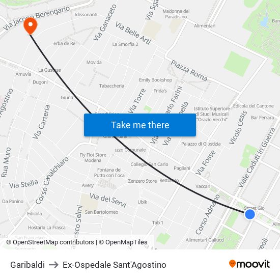 Garibaldi to Ex-Ospedale Sant'Agostino map