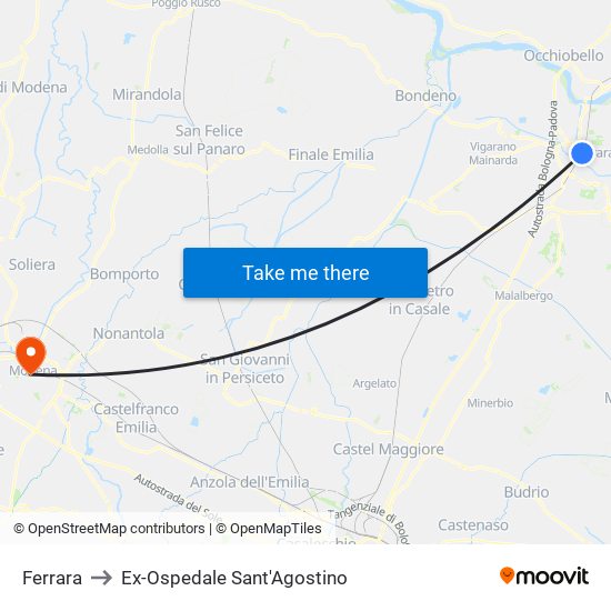 Ferrara to Ex-Ospedale Sant'Agostino map